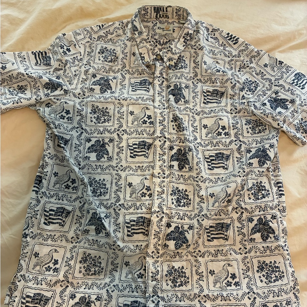 Reyn Spooner Navy and White Graphic Shirt